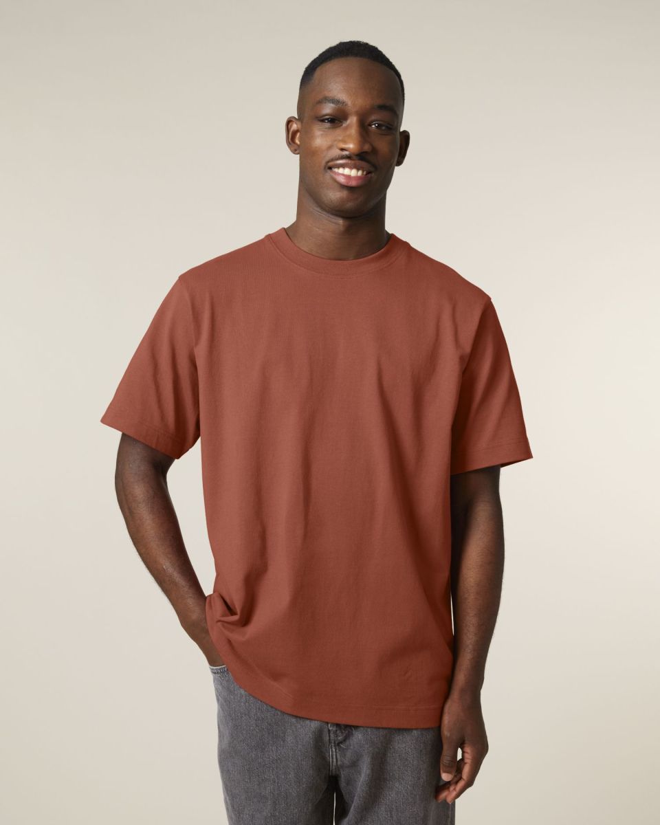 Stanley/Stella Freestyler unisex rust T-shirt – heavyweight organic cotton design.